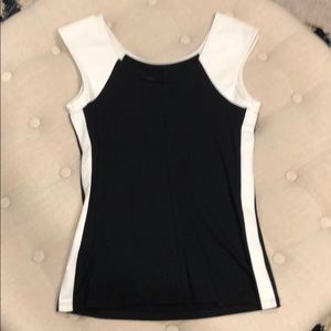 Express black cotton top w/white faux leather